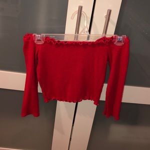 Red off the shoulder crop top